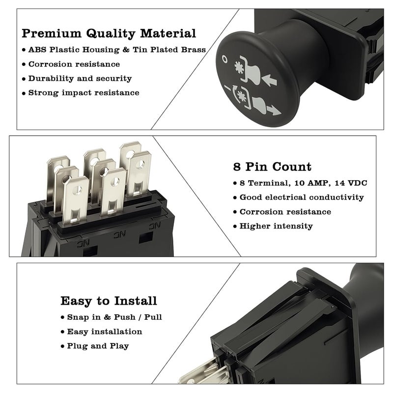 FBLOWMOD 196112 Mower Clutch PTO Switch, 8 Terminals, 10 AMP, Upgrade Blade Clutch Switch Fit for AYP/Craftsman/Delta/Husqvarna, Replace 6201-348, 532196112 - Image 5